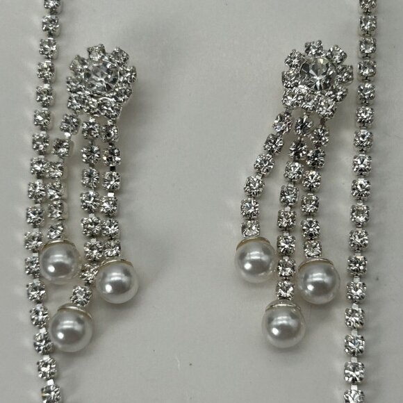 Charlestone Jewelry Set Necklace Earrings Austrian Crystal Faux Pearl Wedding - Picture 3 of 6